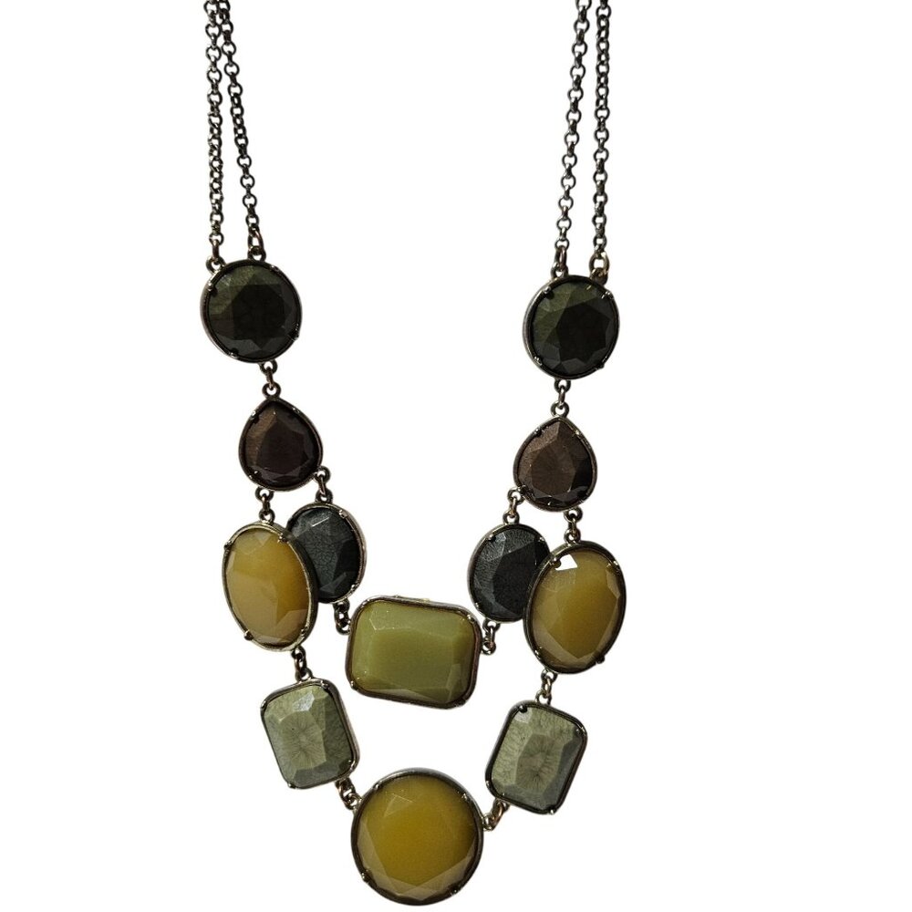 Boho Chunky Statement Necklace Yellow Green Faceted Stones Fashion Jewelry